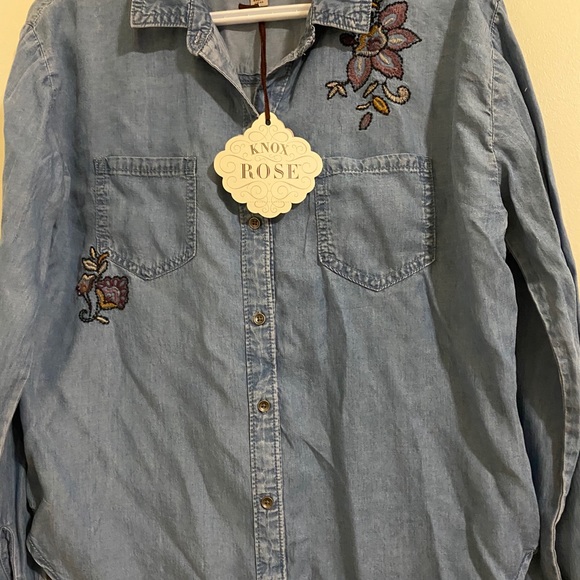 KNOX ROSE Long Sleeve  Button Down Denim Shirt Size S - Picture 10 of 15